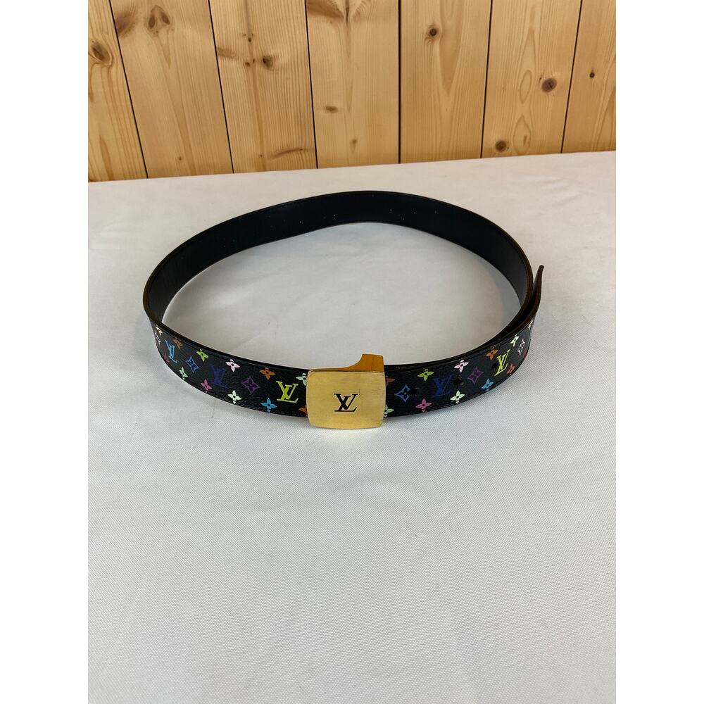 Louis Vuitton Belt, Black with Multicolor Monogram - Size 32